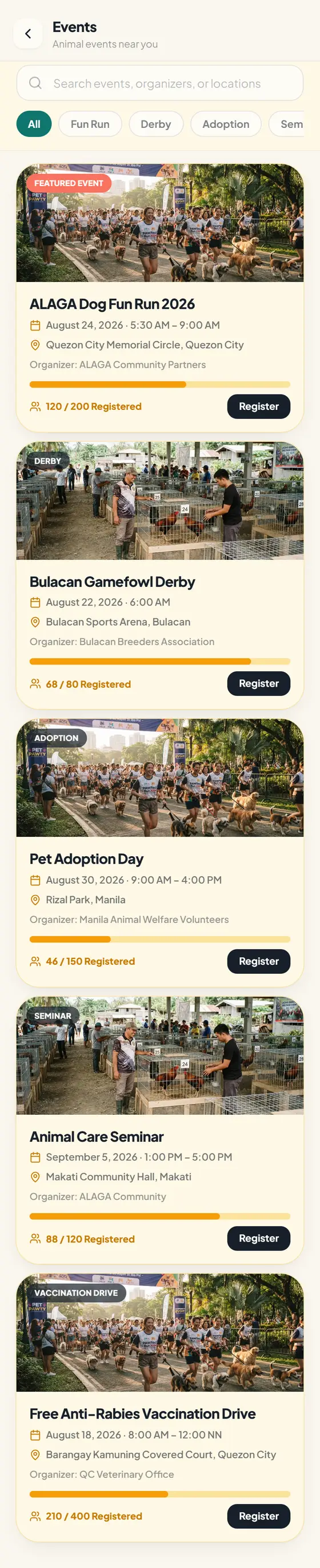 ALAGA community events screen
