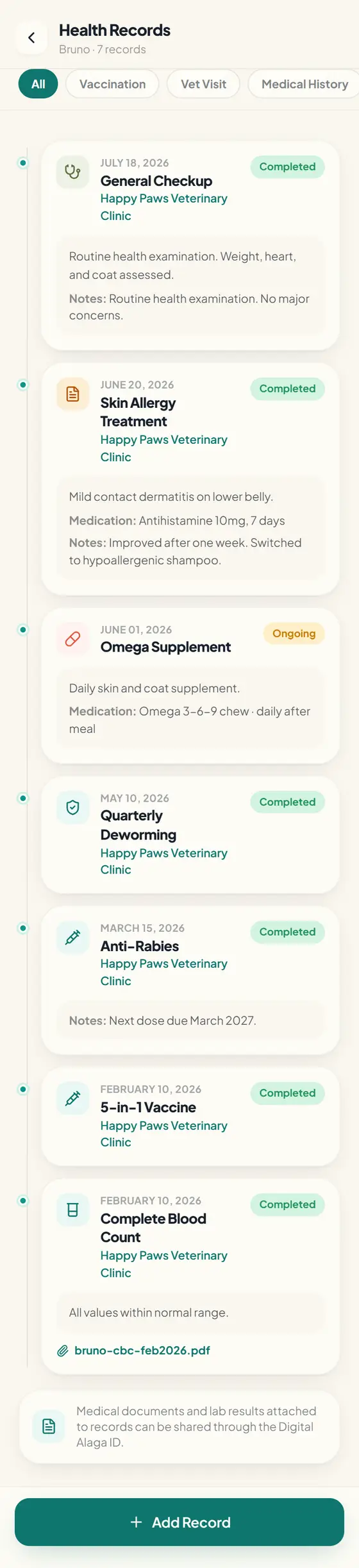 ALAGA health records screen